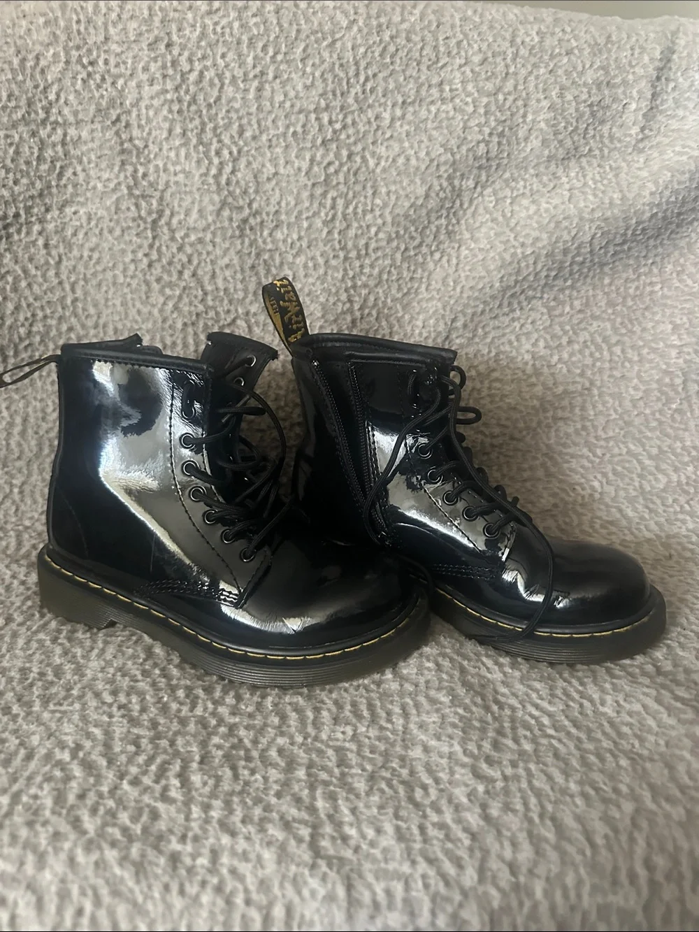 Dr. Martens Black Patent Kids Lace-Up Ankle Boots